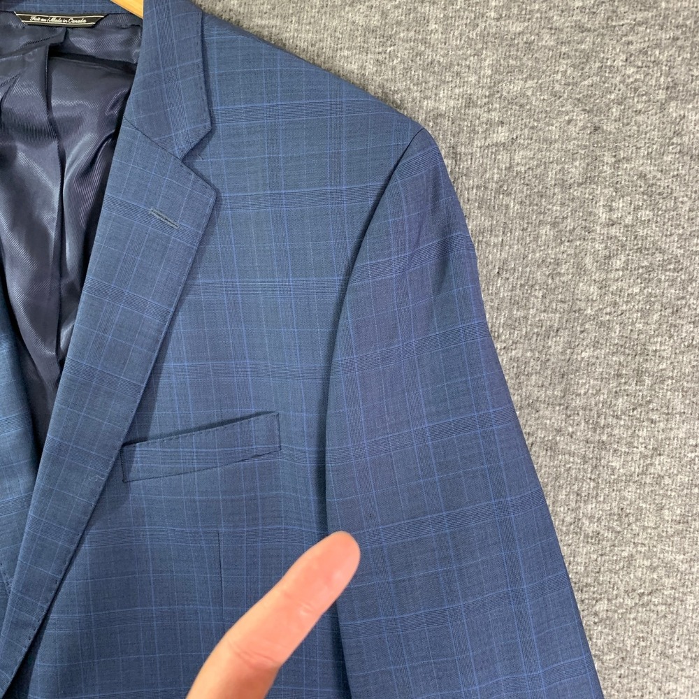 Jack Victor 2 Piece Suit Men 46L Blue Windowpane Wool Business Nepal CT - Picture 3 of 16